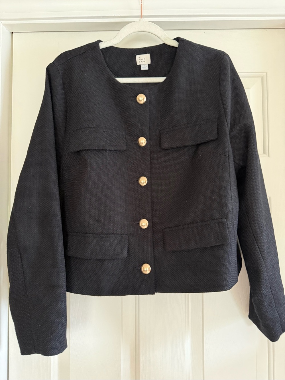 A New Day Black Textured Gold-Button Boxy Blazer